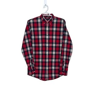 Lands’ End men red plaid long sleeves buttoned casual shirt size Large